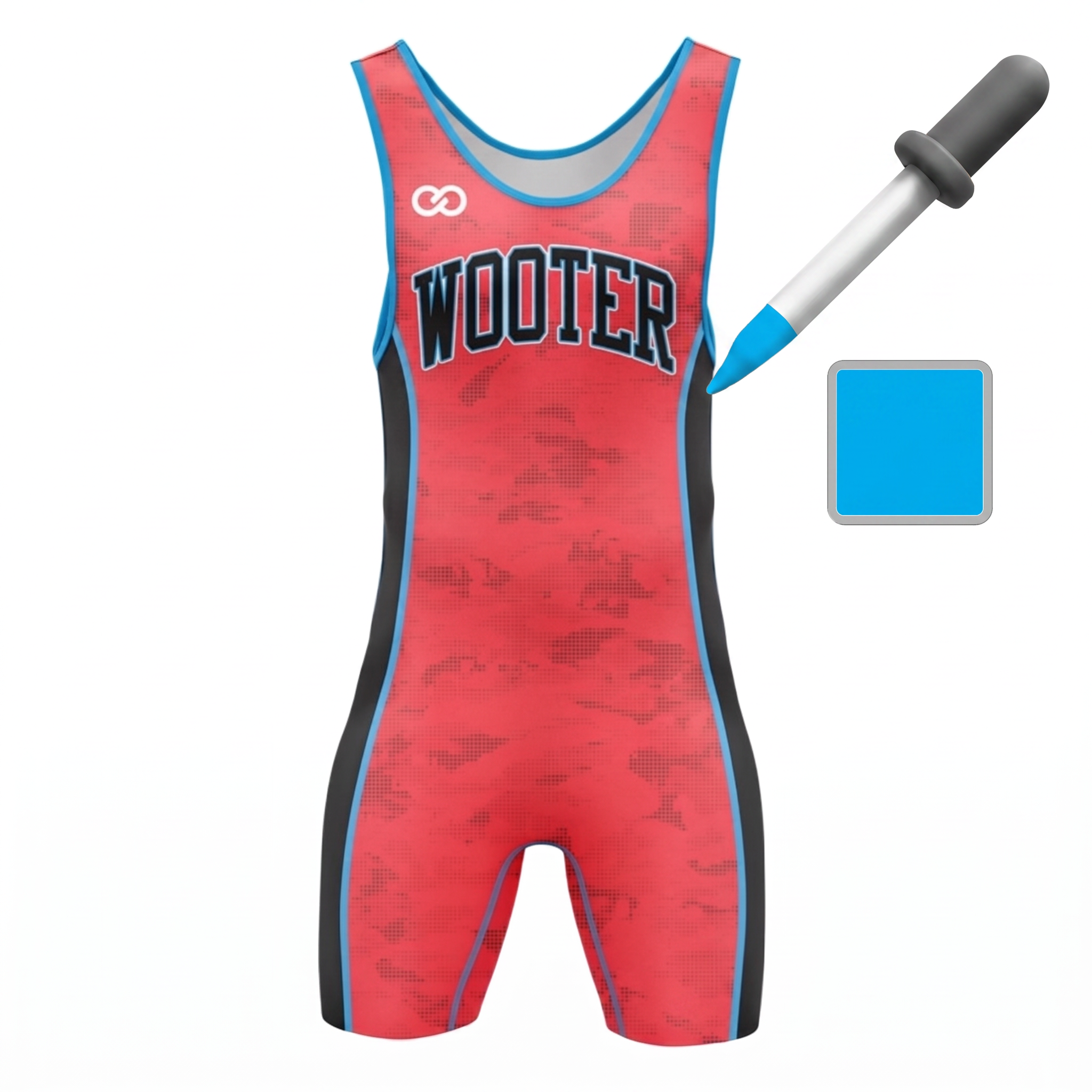 Design your own wrestling singlet online with our design tool. Image showing a depiction of a wrestling uniform builder tool.