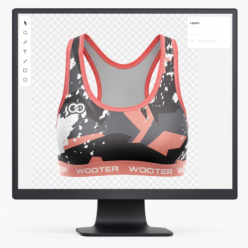 Mockup of a custom tennis uniform on  a screen display, Wooter allows you to customize every inch of your custom apparel with your own design, logos and colors.