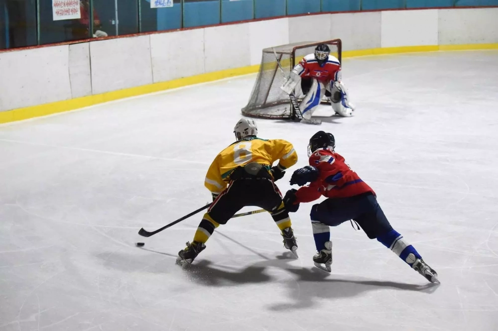 Player wearing a personalized custom hockey jersey