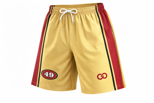 Yellow custom flag football shorts with side panels