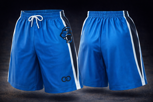 Blue custom flag football shorts back view