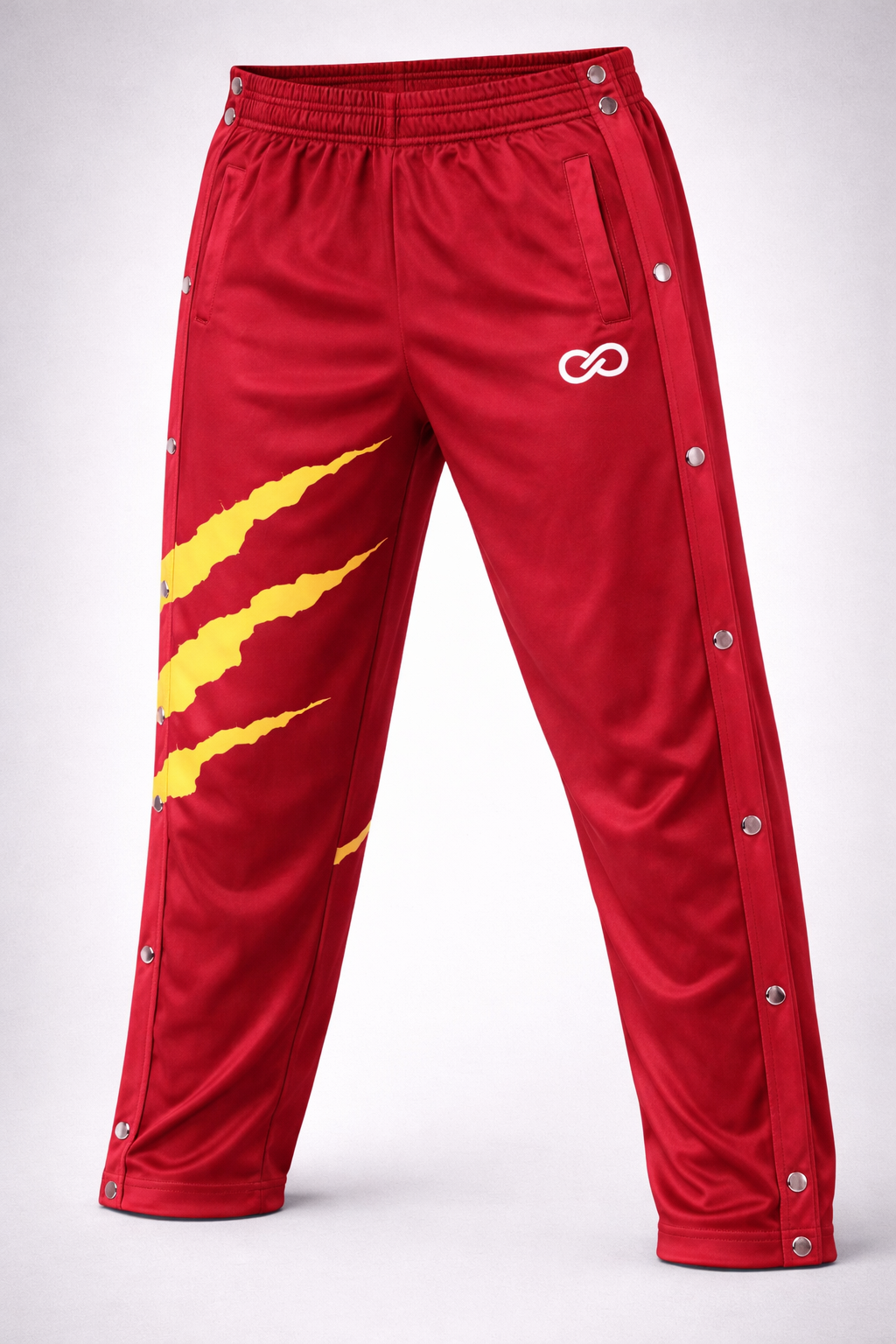 Custom breakaway warmup pants red snap side