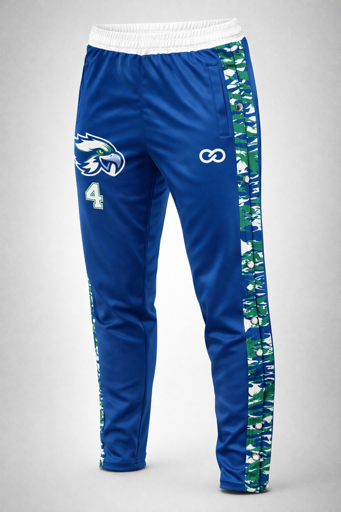 Custom sublimated breakaway warmup pants blue