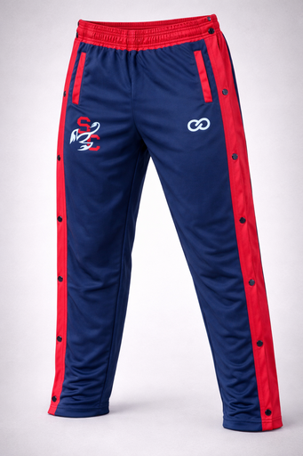 Custom snap tearaway warmup pants navy red