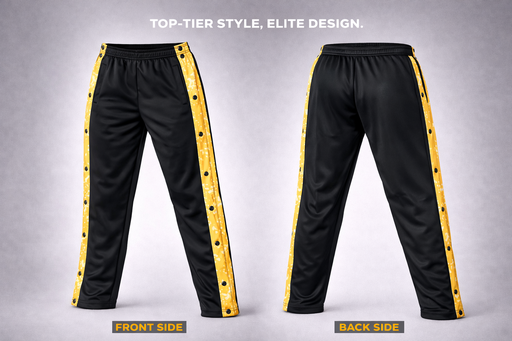 Custom tearaway warmup pants front and back view