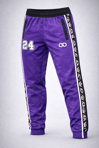 Custom tear away warmup pants purple snap side