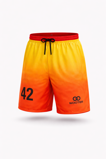 Custom lacrosse shorts with orange gradient and player number