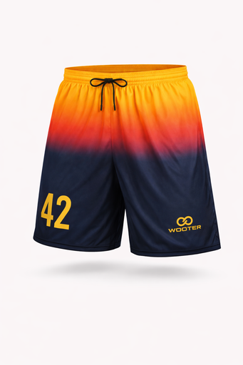 Reversible lacrosse shorts with fade design and number print