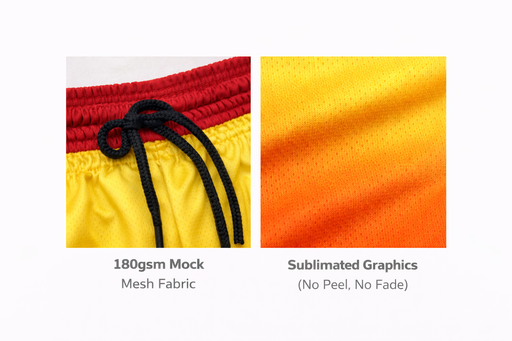 180gsm mock mesh lacrosse shorts fabric and waistband close-up