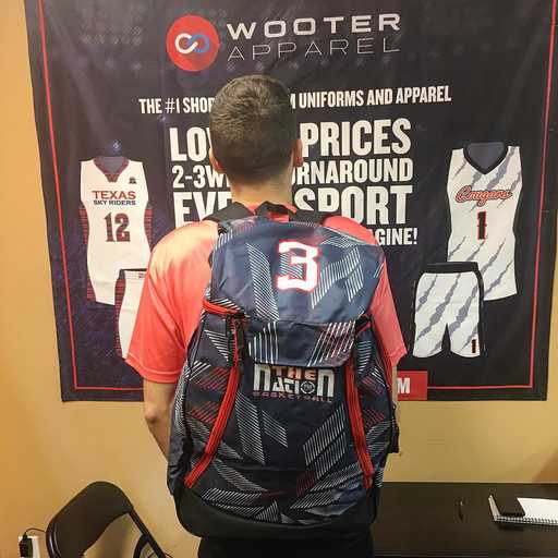 Player wearing custom basketball bag at sports event