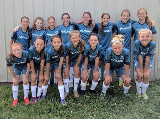 Soccer team wearing custom raglan sleeve v-neck soccer jerseys