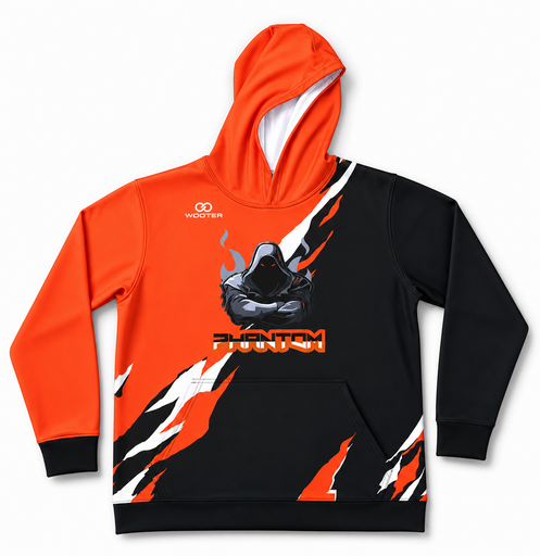 Black and orange custom hoodie front view