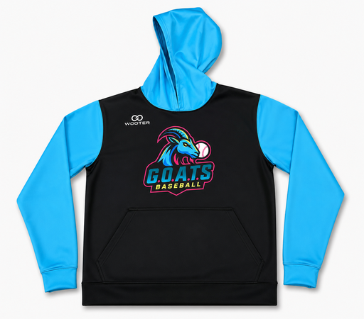 Blue and black custom baseball hoodie front view