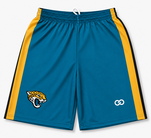Teal and yellow custom flag football shorts