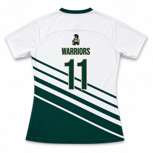Back view of white custom reversible raglan sleeve crew neck soccer jersey