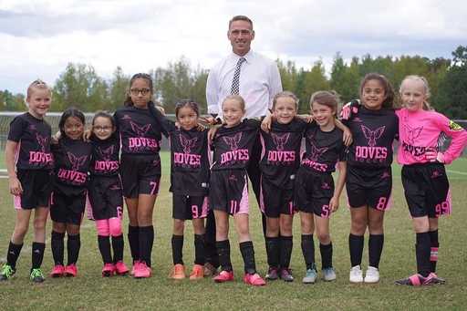 Youth soccer team with goalkeeper wearing pink  custom goalie soccer jerseys