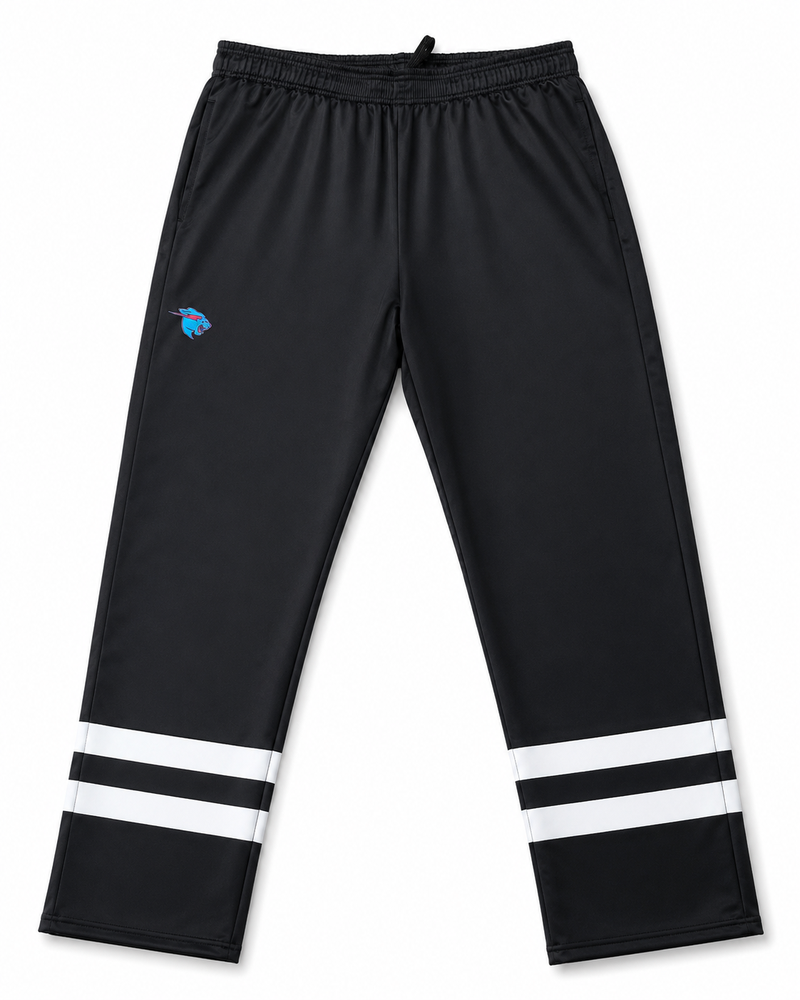 Black custom warmup pants with white side stripe design