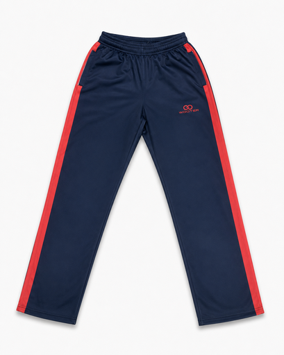 Navy custom warmup pants with red side stripe