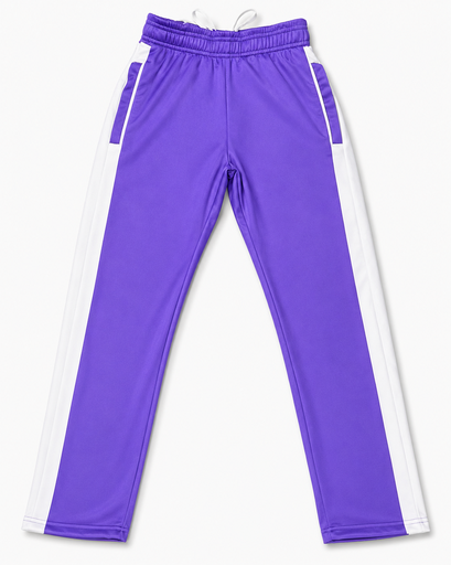 Purple custom warmup pants with tapered athletic fit