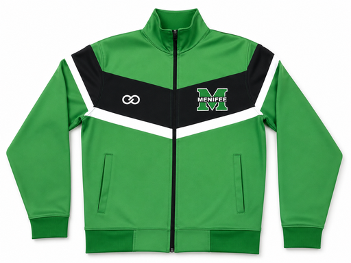 Green soccer warmup jacket with black and white chest design