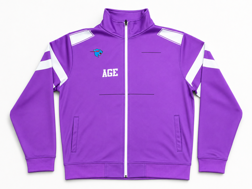 Purple soccer warmup jacket with full zip front