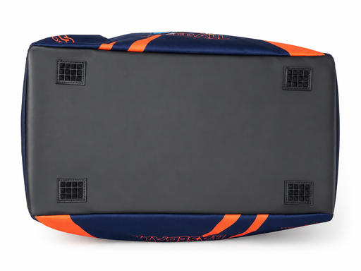 Bottom view of custom baseball duffle bag with reinforced base
