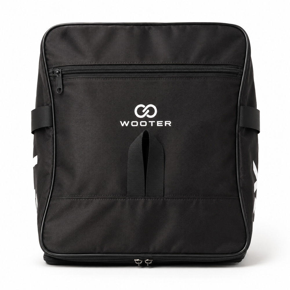 Front pocket view of black custom basketball duffle bag