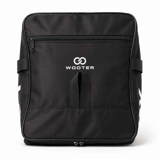 Front pocket view of black custom basketball duffle bag