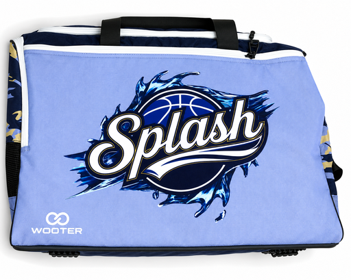 Blue custom basketball duffle bag with Splash team logo
