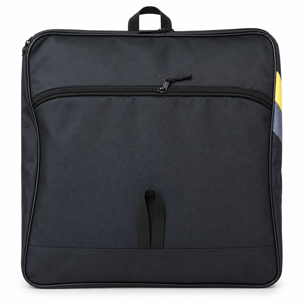 Back view of black extra large baseball duffle bag with pocket detail