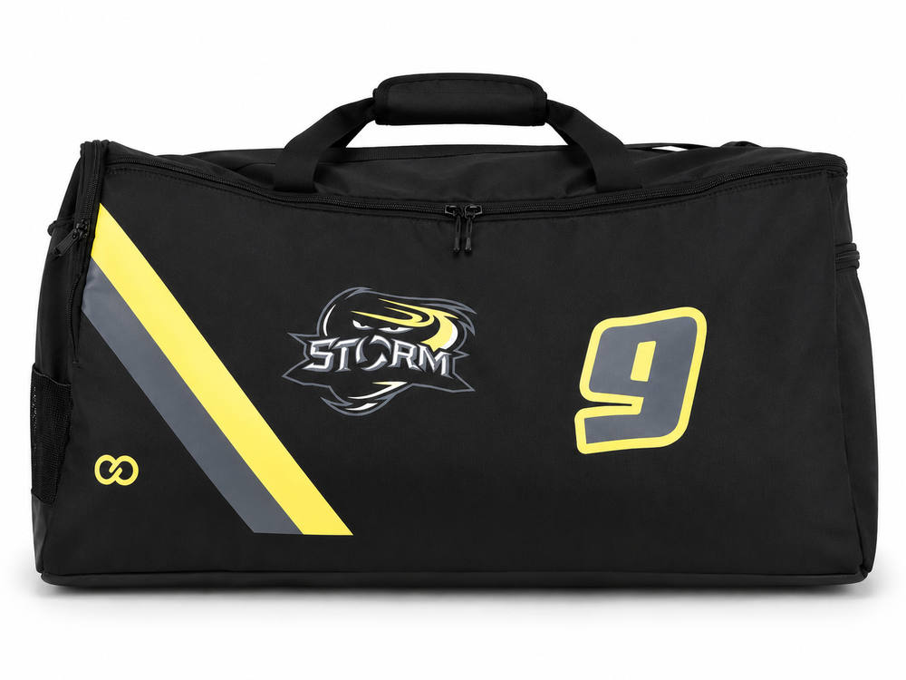 Extra large baseball duffle bag with team logo and player number 9