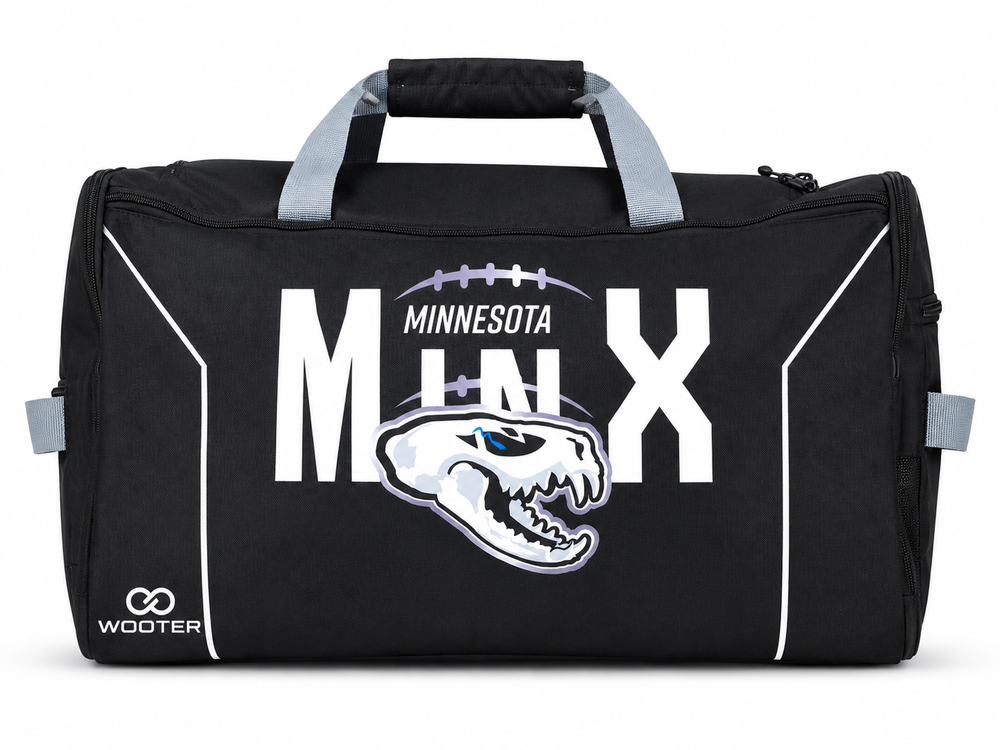 Black extra large softball duffle bag with team logo and gray accents