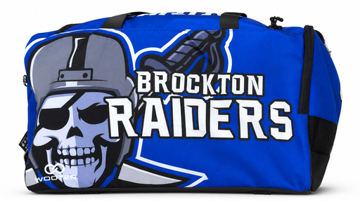 Extra large football duffle bag with Raiders team logo and skull design