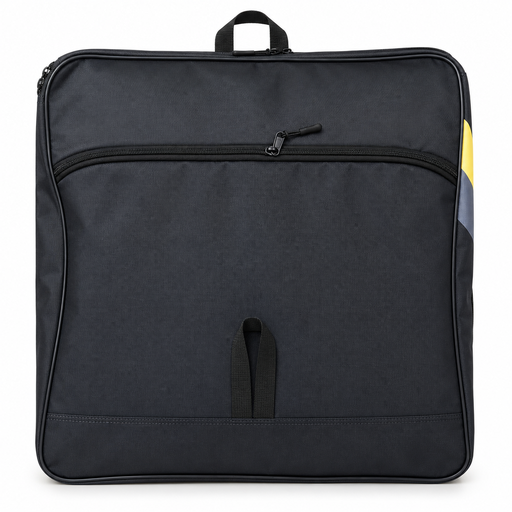 Back view of black extra large baseball duffle bag with pocket detail