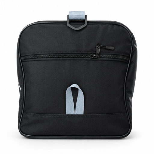Back view of black extra large softball duffle bag with pocket detail