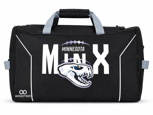 Black extra large football duffle bag with team logo and gray accents