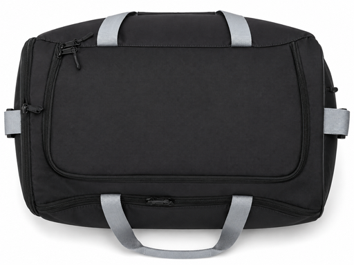 Top view of black extra large softball duffle bag with carry handles