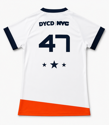 Back view of white reversible volleyball jersey with player number 47