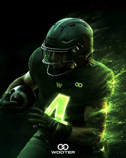 Football player wearing green custom football gloves and uniform
