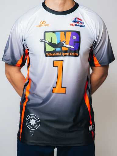 Gray reversible short sleeve volleyball jersey with player number 1