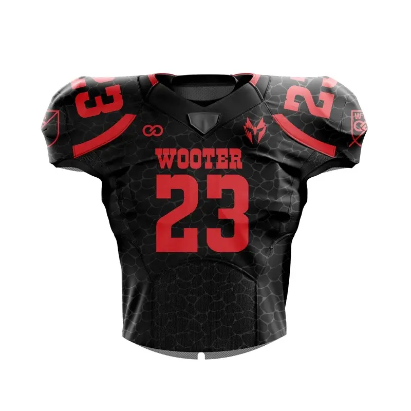black and red custom football jersey, mockup of custom football jersey