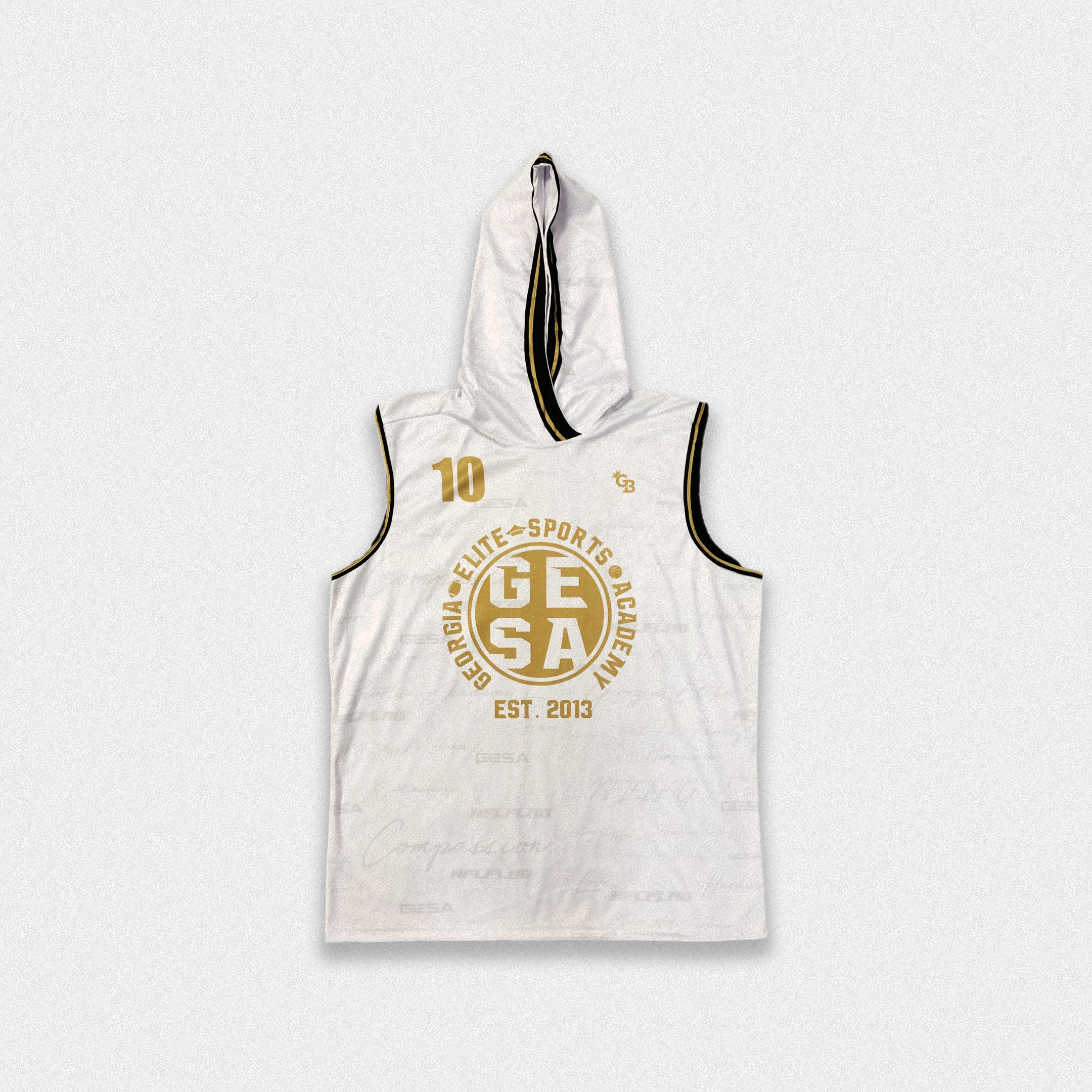 hood detail custom 7v7 compression football shirt in white and gold