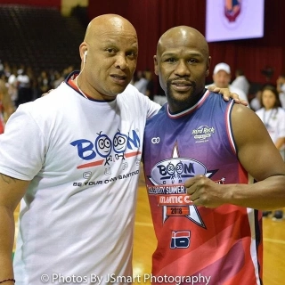 Player Wearing Boom purple and red Custom Round Neck Basketball Jerseys
