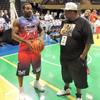 Player Wearing Boom purple and red Custom Round Neck Basketball Jerseys
