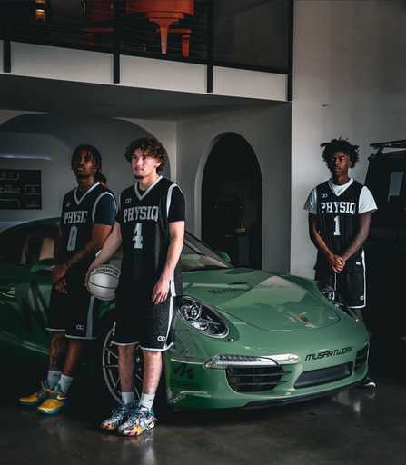 Players wearing PHYSIQ Black and White Custom Basketball Shorts