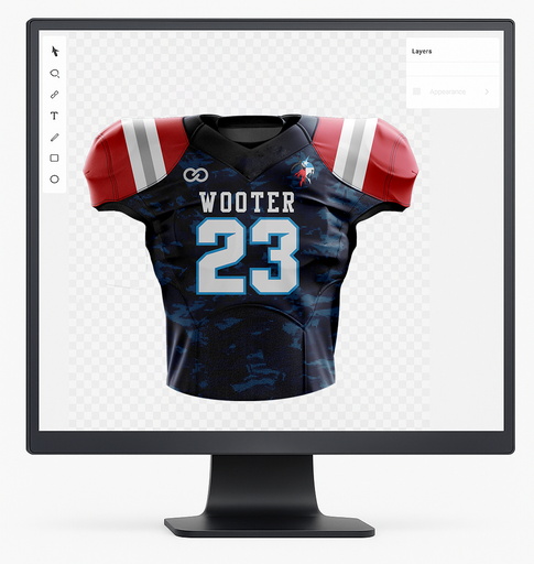 Football Uniform Mockup on Screen, Your Football Teams look brought to life. Get a free football uniform design.