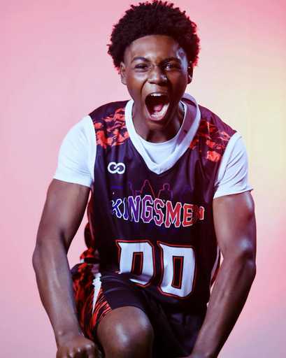 Players wearing Kingsmen black and red Custom Basketball Jersey