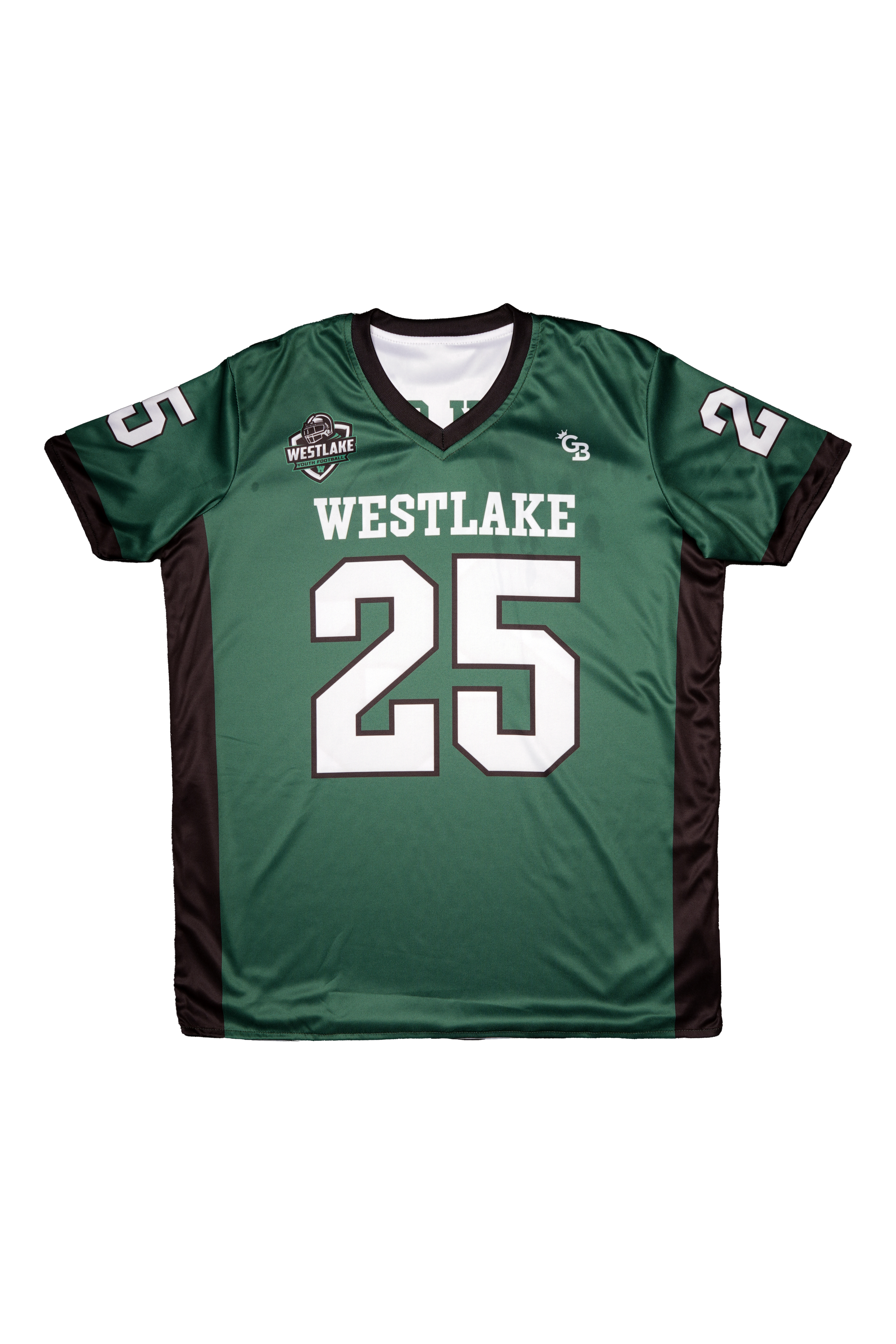 Front view of green & white GameBreaker Reversible Flag Football Jersey