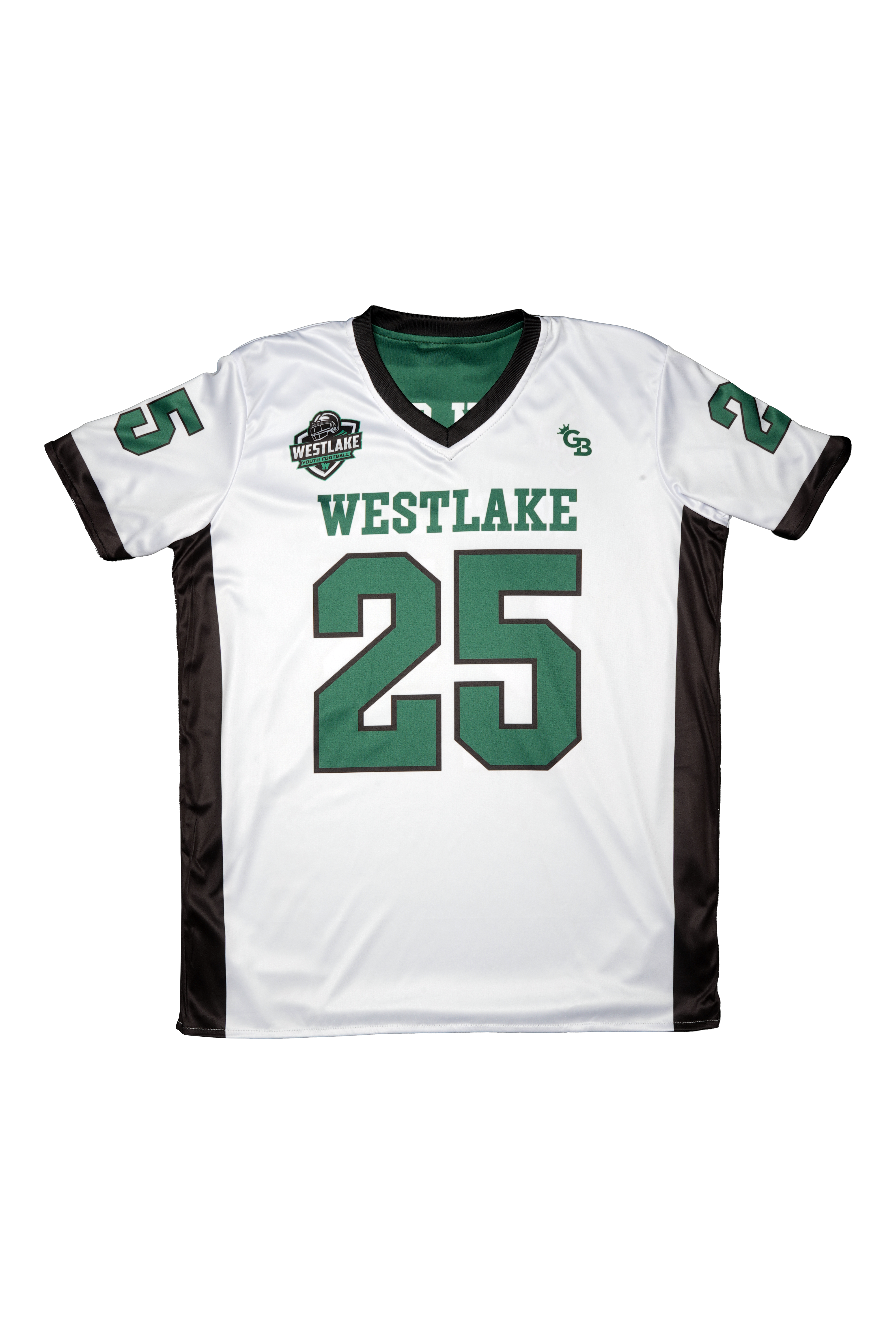 Front view of green & white GameBreaker Reversible Flag Football Jersey
