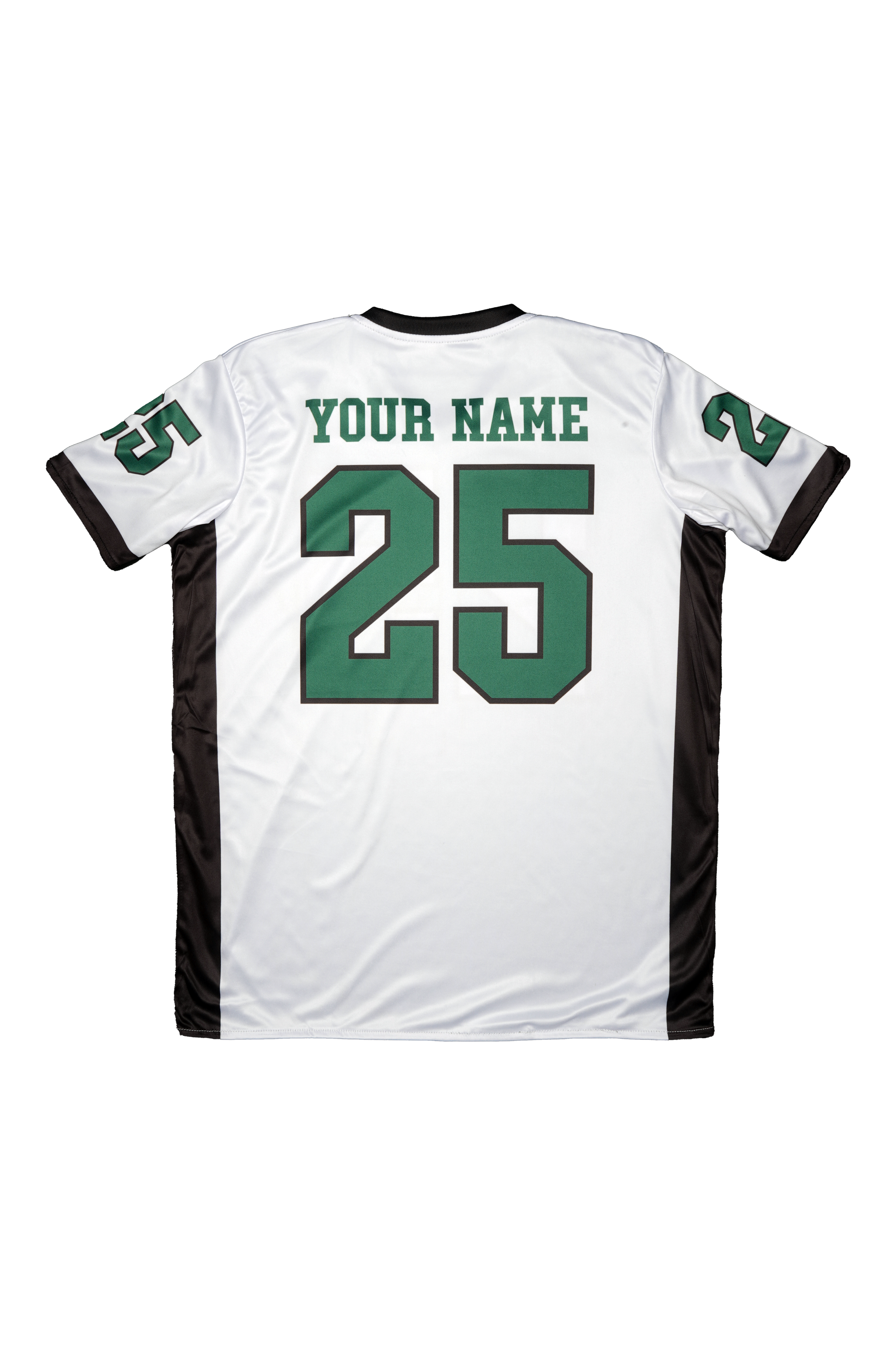 Back view of green & white GameBreaker Reversible Flag Football Jersey